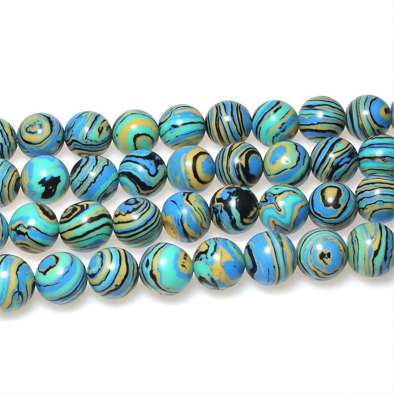 MJDCB Synthesis Colour Malachite Beads Beautiful Fashion Round Stone Beads for DIY Jewelry Making 15" (10mm, Blue- Gold - Black) - Image 4
